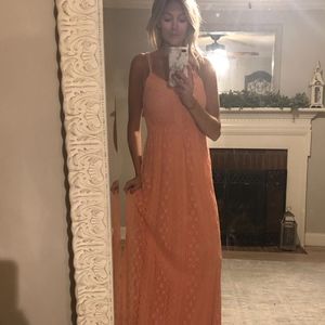Peachy Pink Crochet Maxi Dress